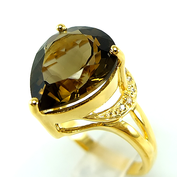 แหวนเงินแท้ราคาถูกชุบทองคำขาว พลอยแท้สโมกกี้ควอทซ์ 4.96 กะรัต เพชรCZ 0.084 กะรัต งานประณีตสวยงาม สั่งผลิตค่ะ