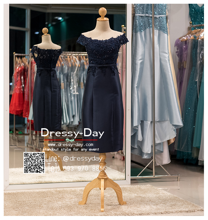รหัส ชุดราตรี :PFS030ชุดราตรีสั้นหรู สีน้ำเงิน สวย สง่าใส่ไปงานแต่งงาน งานกาล่าดินเนอร์ งานเลี้ยง