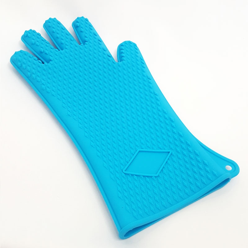 ถุงมือซิลิโคนกันความร้อน 5 นิ้ว แบบยาว สีฟ้า ( 1 ชิ้น )