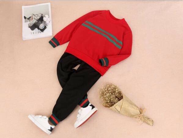 ชุดเซ็ทเสื้อแขนยาว+กางเกง สีดำ-แดง