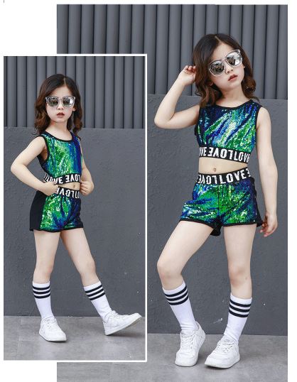 ชุดเต้น ชุดแดนซ์เซอร์ ปักเลื่อม เซ็ต 3 ชิ้น ตัวนอก+ตัวใน+กางเกง