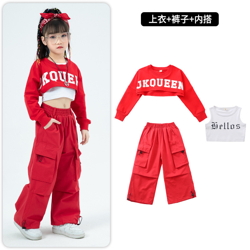 พร้อมส่ง ชุดเต้น เสื้อแขนยาว+เสื้อตัวใน+กางเกง สีดำ สีแดง