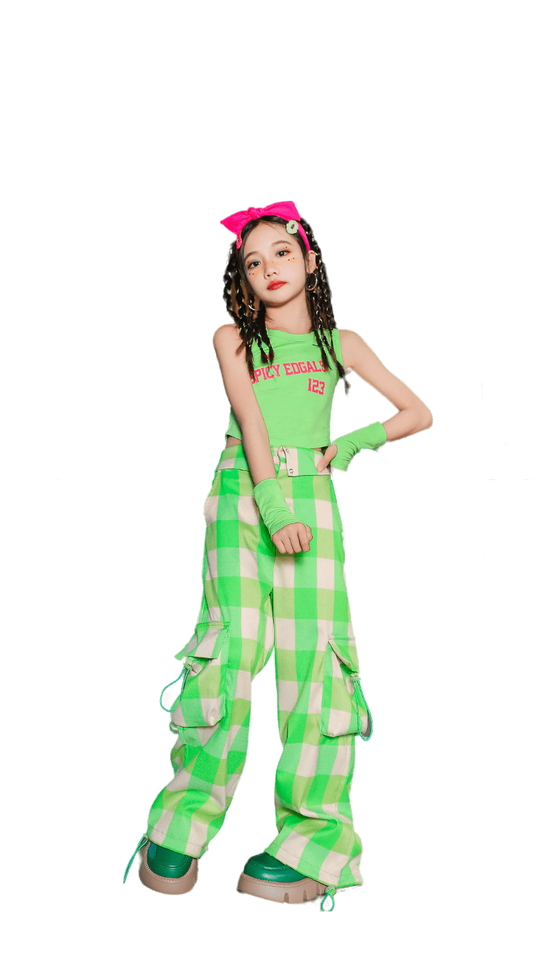 พร้อมส่ง ชุดเต้น เซ็ตเสื้อเอวลอย+กางเกงเอวพับขายาว พร้อมปลอกแขน