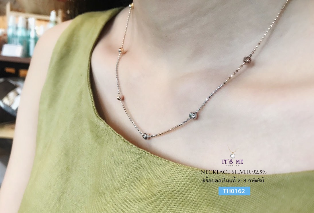 สร้อยคอเงินแท้92.5% ชุบ 3 กษัตริย์ บอลตัดลายสลับเม็ดมะยมตัดลาย (งานอิตาลี)