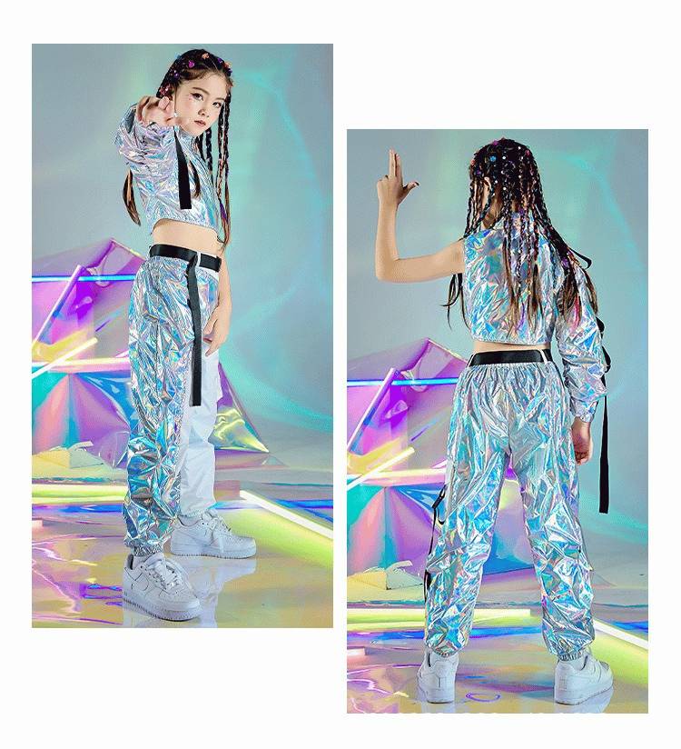 พร้อมส่ง ชุดเต้น เสื้อ+กางเกง/กระโปรงสีฟ้า-เงิน