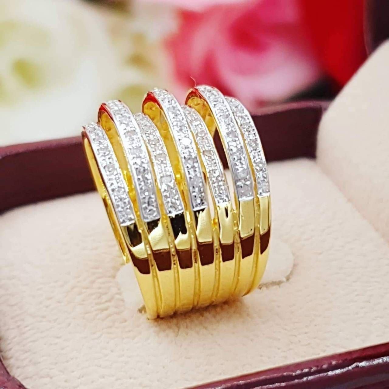 พร้อมส่งและสั่งผลิตแหวนเพชร7แถวสลับเก๋มากๆ แหวนแต่งงาน แหวนหมั้น ใส่เที่ยว ออกงาน แหวนทองคำ 9K เพชรแท้ 0.40 กะรัต 79 เม็ด ราคาถูกมาก ส่งฟรี