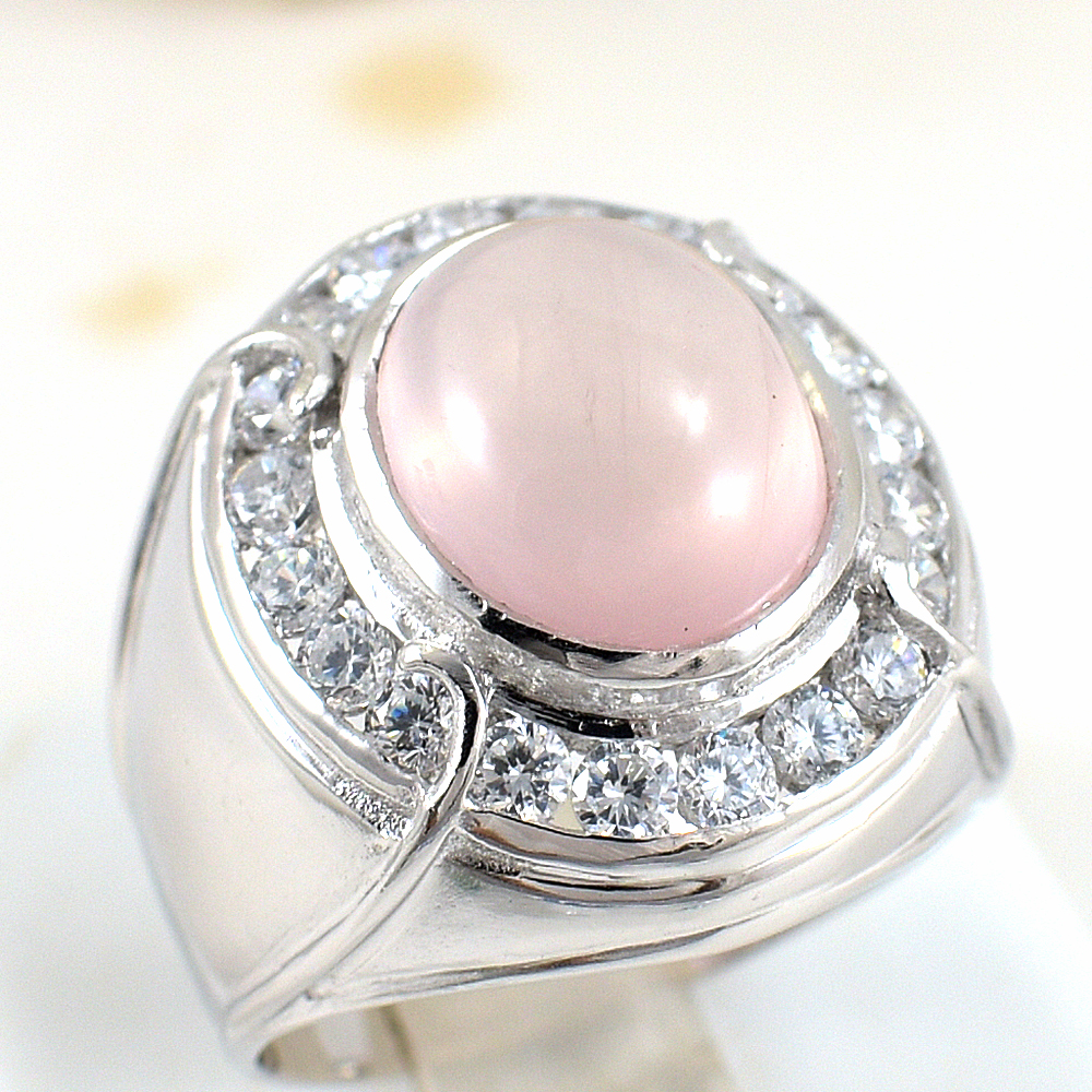 แหวนเงินแท้ราคาถูกชุบทองคำขาว พลอยแท้โรสควอทซ์ 10.5 กะรัต เพชรCZ 1.20 กะรัต งานประณีตสวยงาม สั่งผลิตค่ะ