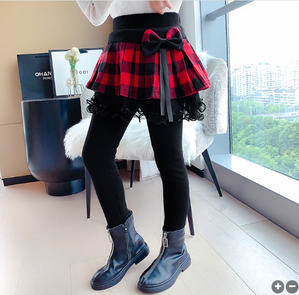 พร้อมส่ง เลกกิ้งกระโปรง ลายสก๊อต สีแดง
