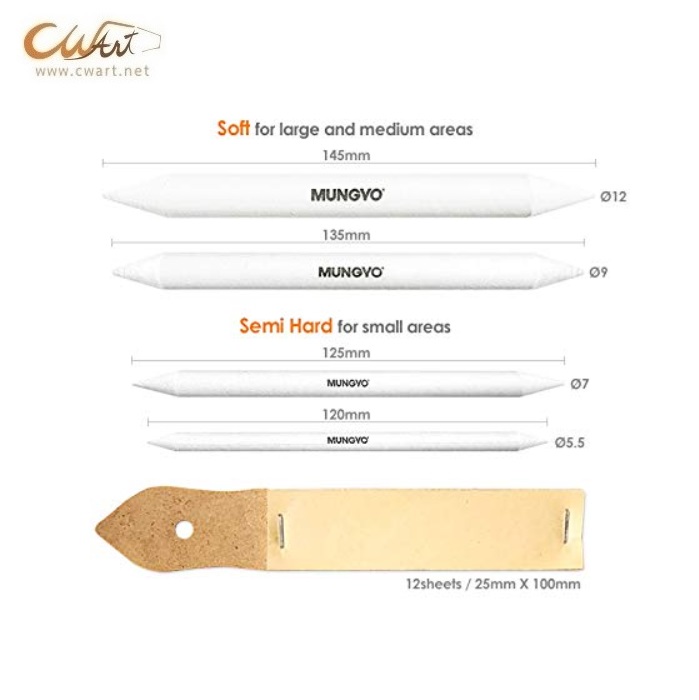 ชุดแท่งเกลี่ยสี Mungyo Paper Stumps 4 ขนาด + แท่นกระดาษทราย