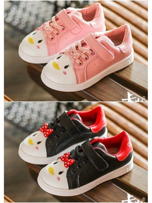 รองเท้าผ้าใบเป็ด สีชมพู-ดำ