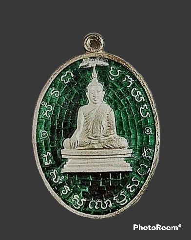เหรียญหลวงพ่อโบสถ์น้อย เนื้อเงินลงยาสีน้ำเงิน วัดอมรินทราราม ปี2537