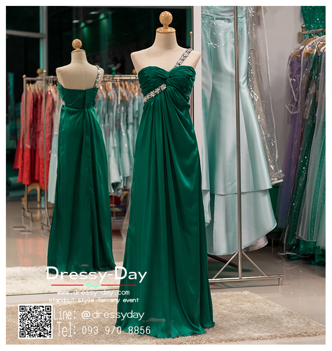 รหัส ชุดไปงานแต่งงาน :PF063 ชุดราตรียาว ไหล่เดี่ยว สีเขียว ใส่แล้วสวยหรูแต่แอบเซ็กซี่เบาๆ ใส่ออกงานกลางคืน ไปงานแต่งงาน งานเลี้ยง งานรับรางวัล งานบายเนียร์ งานพรอม งานกาล่าดินเนอร์ งานเดินพรหมแดง หรือชุดเพื่อนเจ้าสาว สวยปังมาก