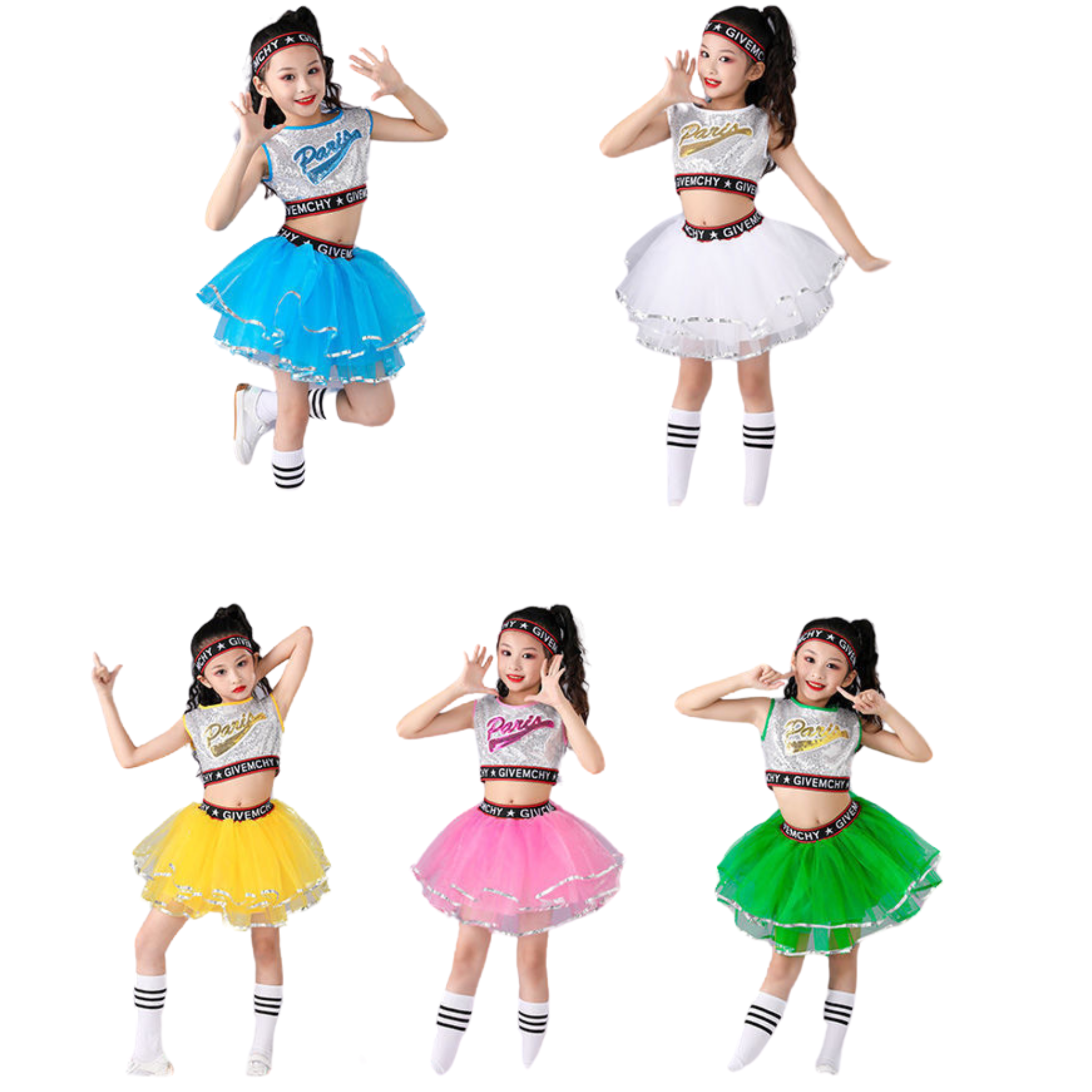 ชุดเต้น เชียร์หรีดเดอร์ เสื้อแขนกุด+กระโปรงพองฟู