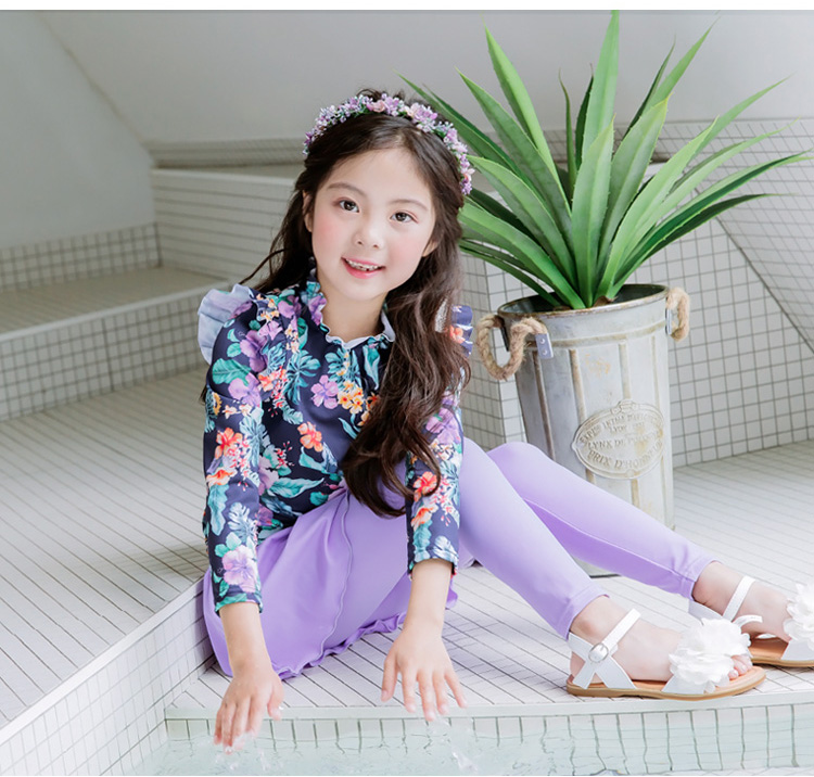 สินค้าพร้อมส่ง ชุดว่ายน้ำ ขายาวเลกกิ้งกระโปรง แขนยาว ลายดอก