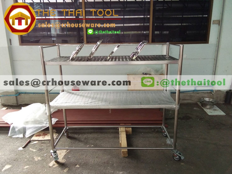ชั้นวางถาดหลุมสแตนเลส 2 ชั้น 002-RS-002 ชั้นเสียบถาดหลุมโรงเรียนตรงมาตราฐานสาธรสุขเมืองไทย,Stainless slatted Shelves for food tray