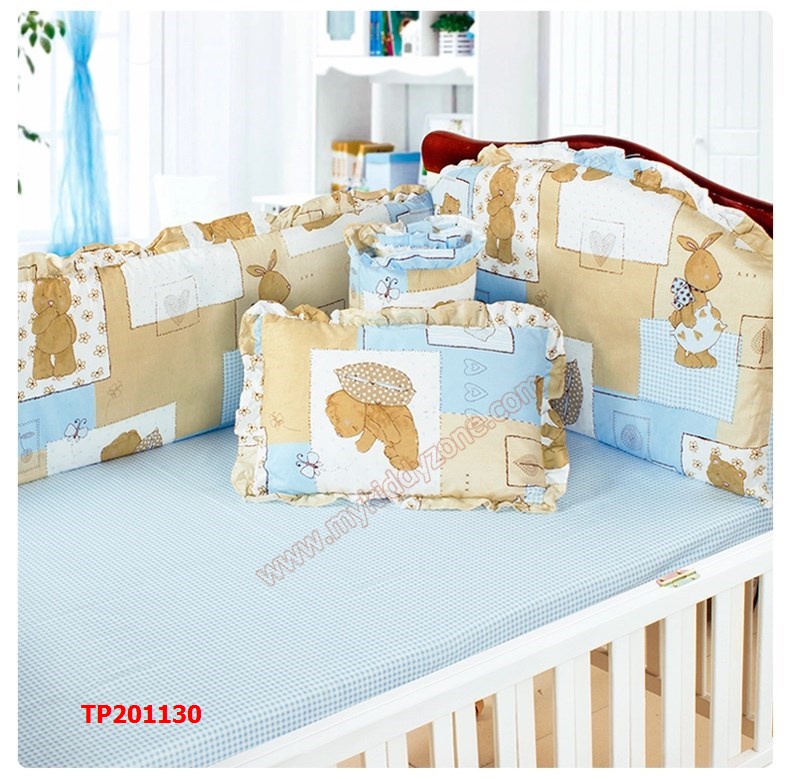 TP201125 ชุดเบาะกันกระแทกผ้าปูนอน 6ชิ้น ลาย Miracle Zoo สีขาว