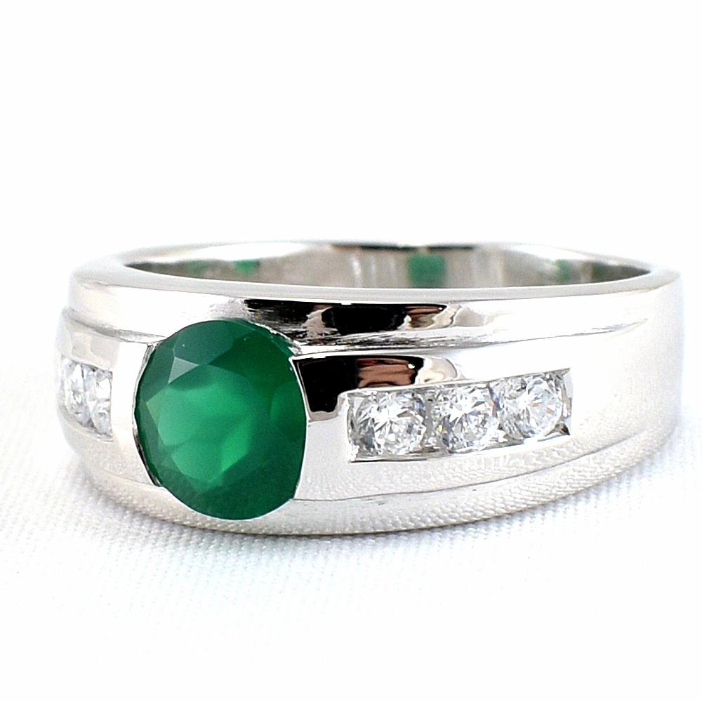 แหวนเงินแท้ราคาถูกชุบทองคำขาว พลอยแท้กรีนอะเกท 1.55 กะรัต งานประณีตสวยงาม สั่งผลิตค่ะ