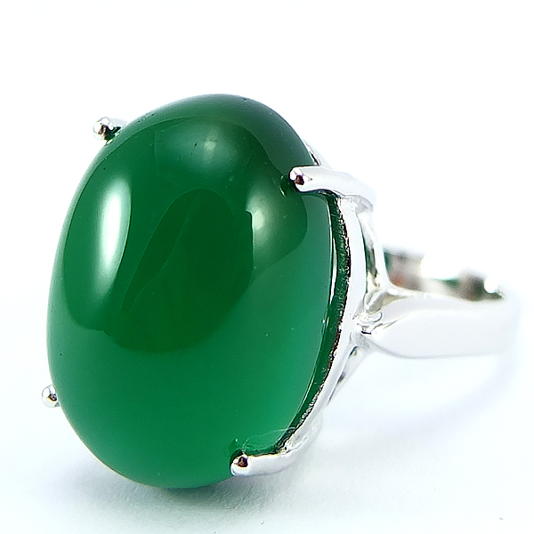 แหวนเงินแท้ราคาถูกชุบทองคำขาว พลอยแท้กรีนอะเกท 13.50 กะรัต งานประณีตสวยงาม สั่งผลิตค่ะ