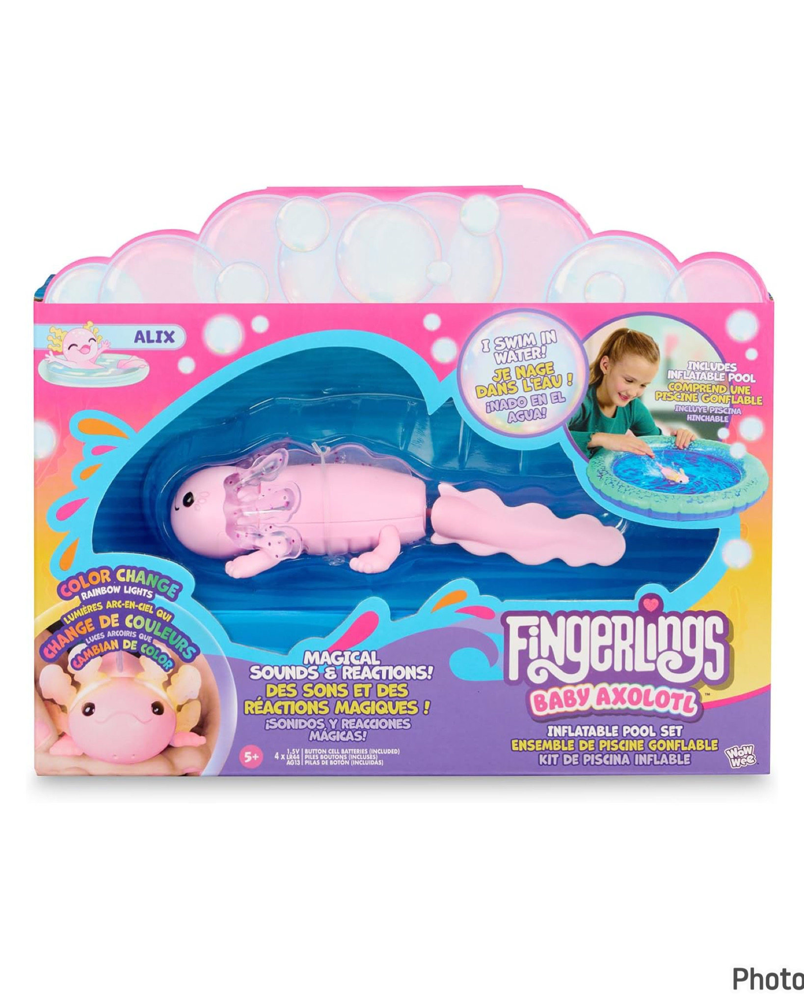 ของเล่นแบบโต้ตอบ Baby Axolotl FINGERLINGS ว่ายน้ำในน้ำ