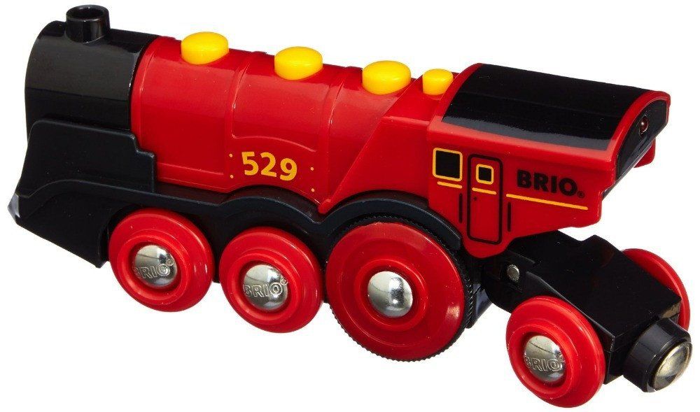 หัวรถไฟวิ่งอัตโนมัติใช้กับรางไม้และต่อกับขบวนรถไฟไม้ Brio World Mighty Red Action Locomotive