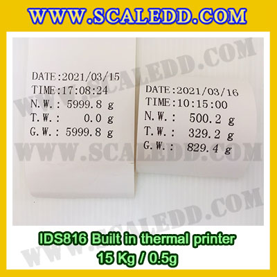 เครื่องชั่งดิจิตอล พิกัดน้ำหนัก 15kg Built-in thermal printer ยี่ห้อ SDS รุ่น IDS816 ค่าละเอียด 0.5g
