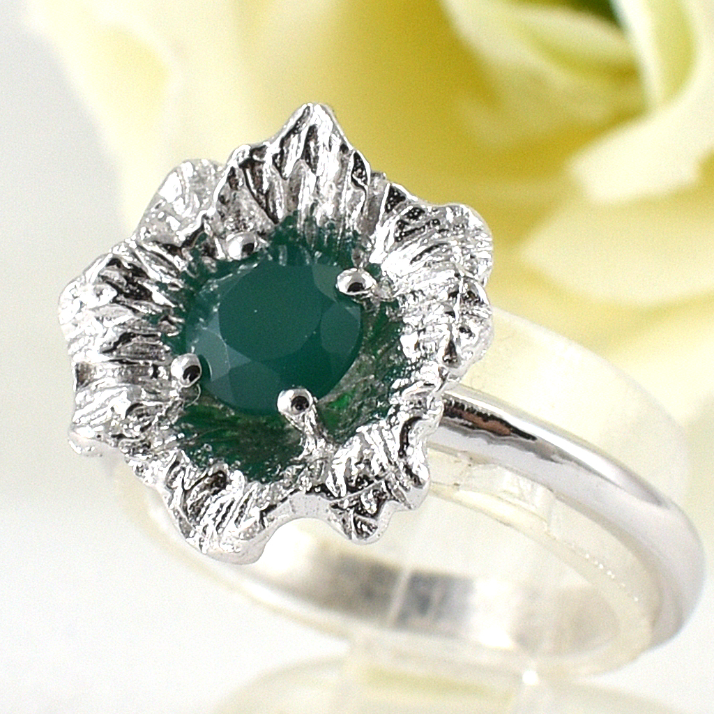 แหวนเงินแท้ราคาถูกชุบทองคำขาว พลอยแท้กรีนอะเกท 0.55 กะรัต งานประณีตสวยงาม สั่งผลิตค่ะ