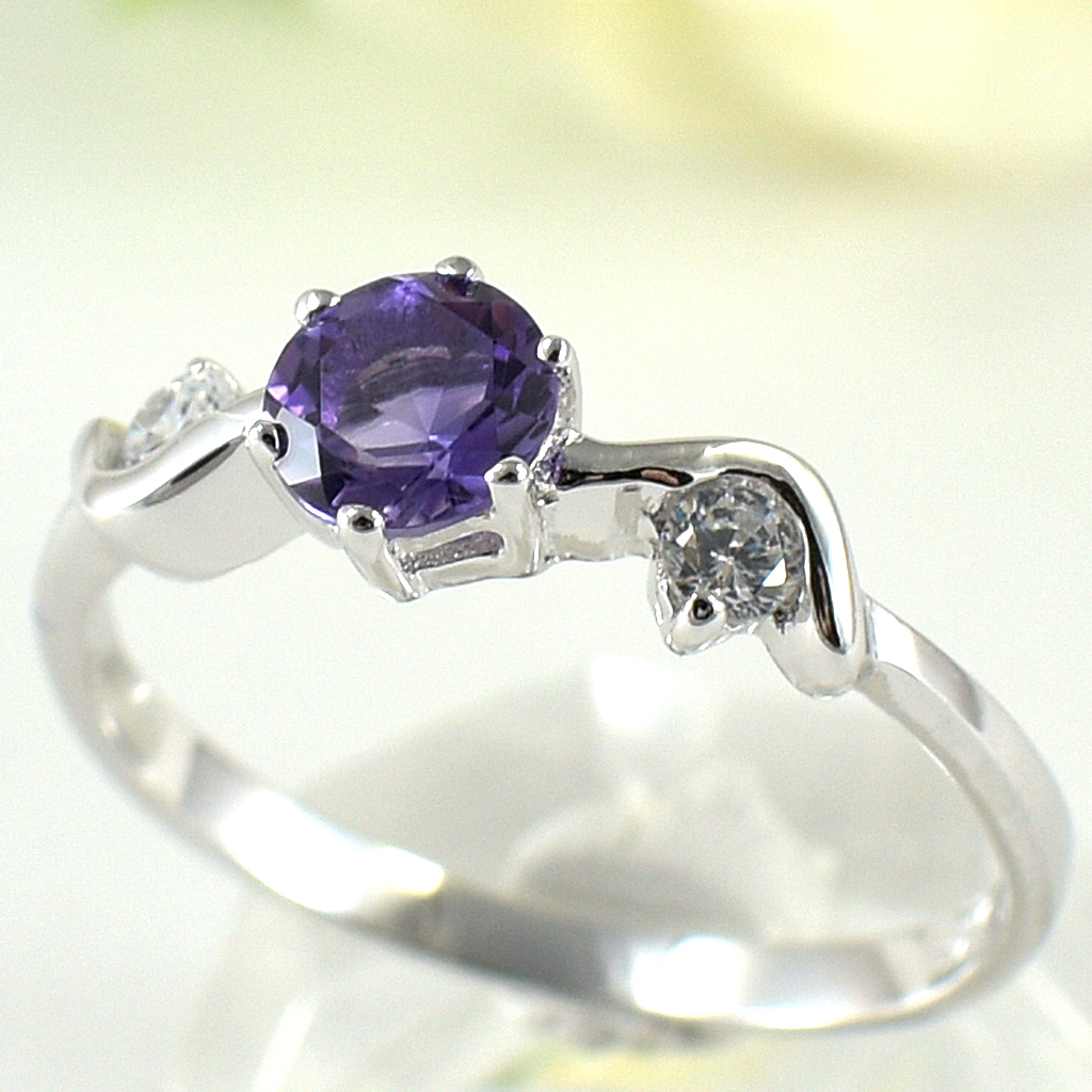 แหวนเงินแท้ราคาถูกชุบทองคำขาว แอมิทิสต์แท้ 0.50 กะรัต เพชรCZ 0.12 กะรัต งานประณีตสวยงาม สั่งผลิตค่ะ