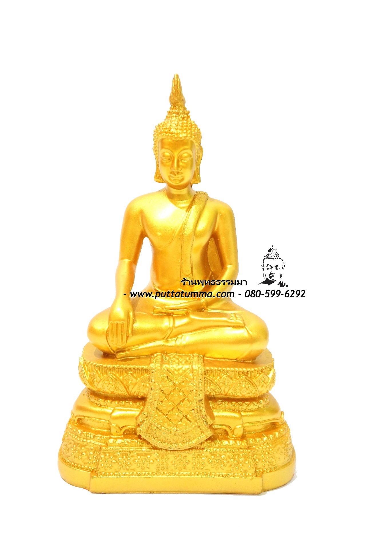 พระพุทธรูปปางมารวิชัย ( ปางสะดุ้งมาร ) เนื้อเรซิ่น สีทอง หน้าตัก 5นิ้ว สูง 10.5 นิ้ว