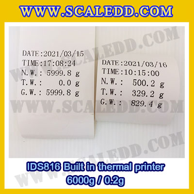 เครื่องชั่งดิจิตอล พิกัดน้ำหนัก 6kg Built-in thermal printer ยี่ห้อ SDS รุ่น IDS816 ค่าละเอียด 0.2g