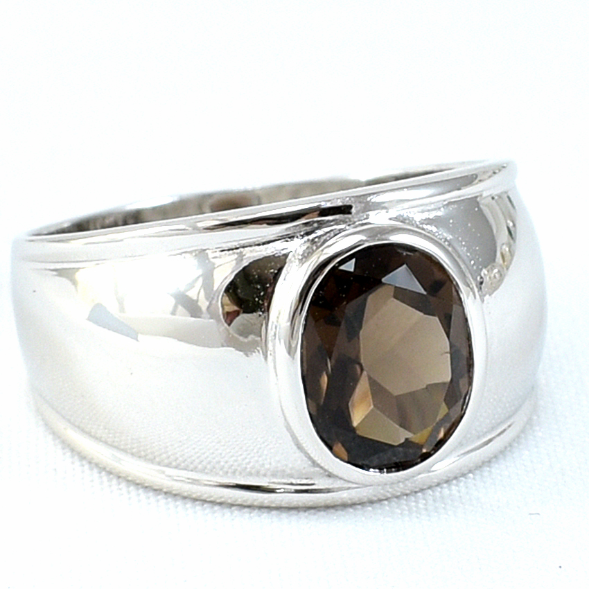 แหวนเงินแท้ราคาถูกชุบทองคำขาว พลอยแท้สโมกกี้ควอทซ์ 2.25 กะรัต งานประณีตสวยงาม สั่งผลิตค่ะ