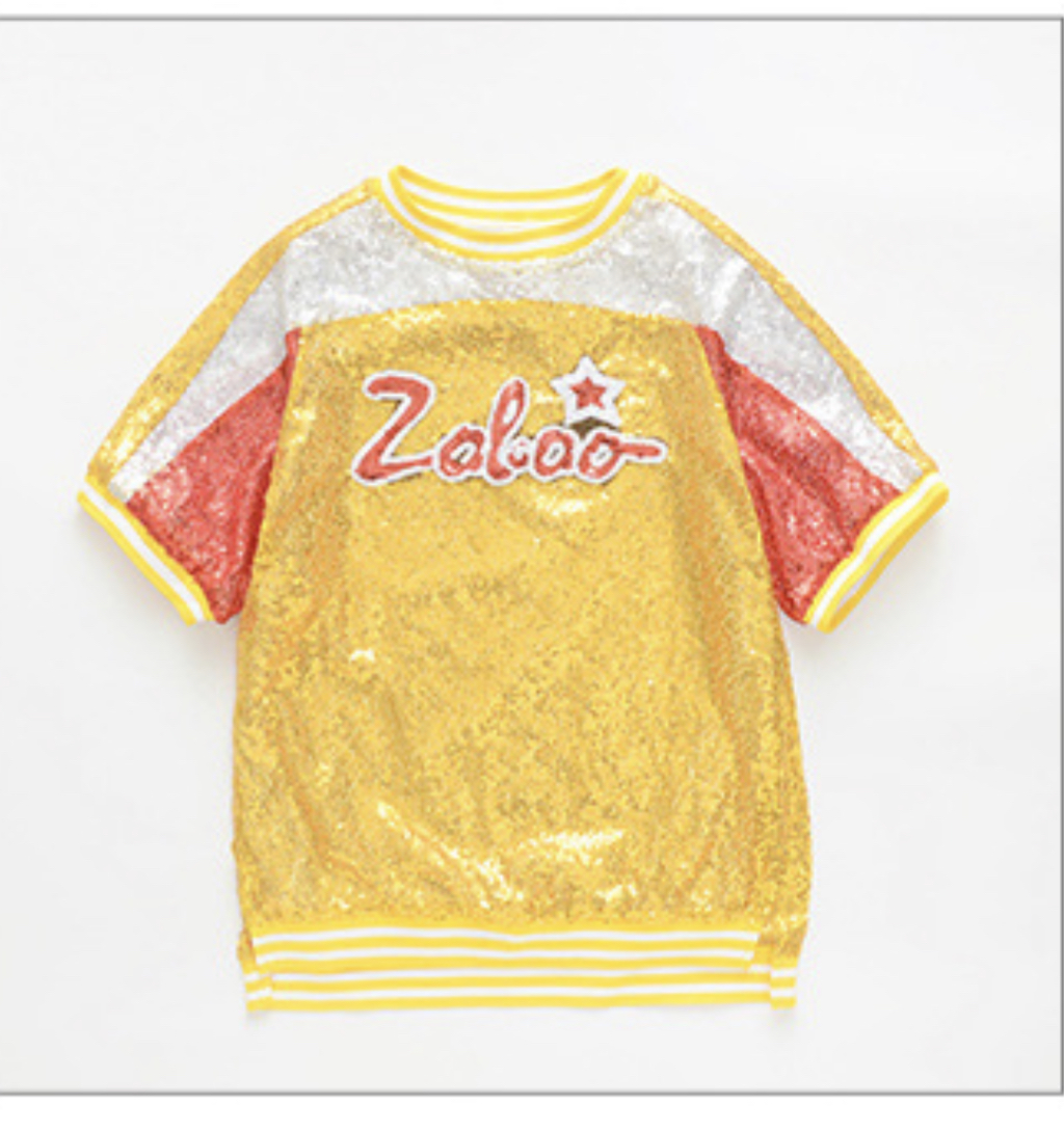 พร้อมส่ง ชุดเต้น ชุดแดนซ์ เซ็ต ปักเลื่อม แดง-ทอง เซ็ต 2 ขิ้น