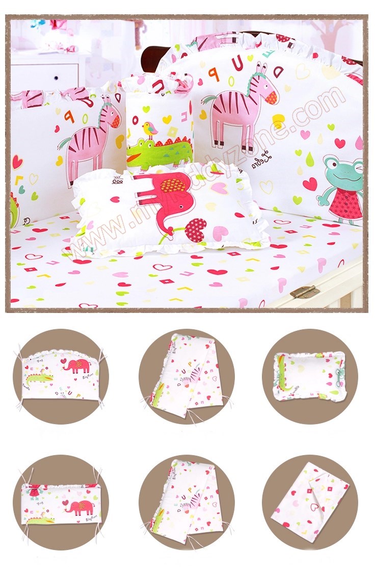 TP201125 ชุดเบาะกันกระแทกผ้าปูนอน 6ชิ้น ลาย Miracle Zoo สีขาว