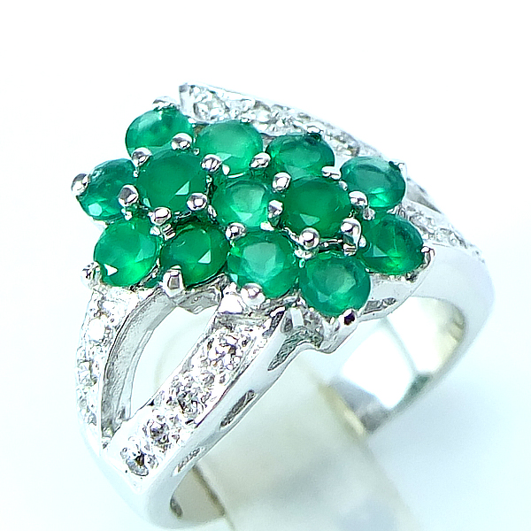 แหวนเงินแท้ราคาถูกชุบทองคำขาว พลอยแท้กรีนอะเกท 1.95 กะรัต เพชรCZ 0.45 กะรัต งานประณีตสวยงาม สั่งผลิตค่ะ