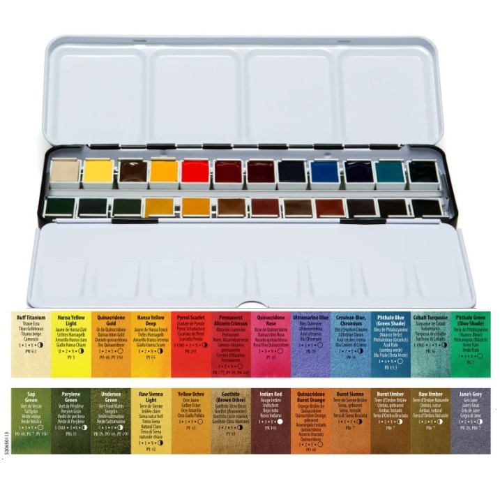 ชุดสีน้ำ Daniel Smith Extra Fine Half pan 24สี (แถมตลับสีโลหะ 1 กล่อง + 24 แพนเปล่า)