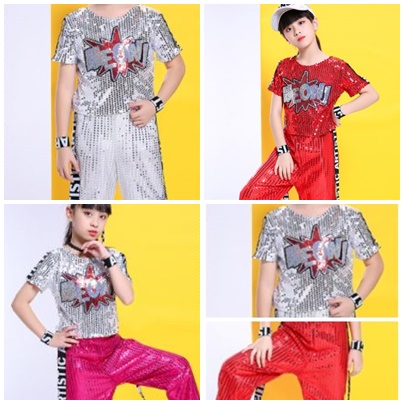 พร้อมส่ง ชุดแดนซ์ ชุดเต้น เสื้อครอปแขนสั้น +กางเกงขายาว ปักเลื่อม ปักอักษร MEOW