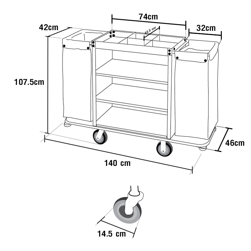 รถเข็นทำความสะอาดโครงเหล็กเคลือบสีน้ำตาล รถเข็นโรงแรม 002-HOM-002