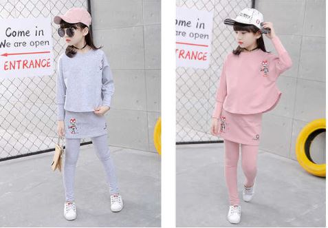 F กันหนาว: ชุดเซ็ตเสื้อแขนยาว+เลกกิ้งกระโปรง