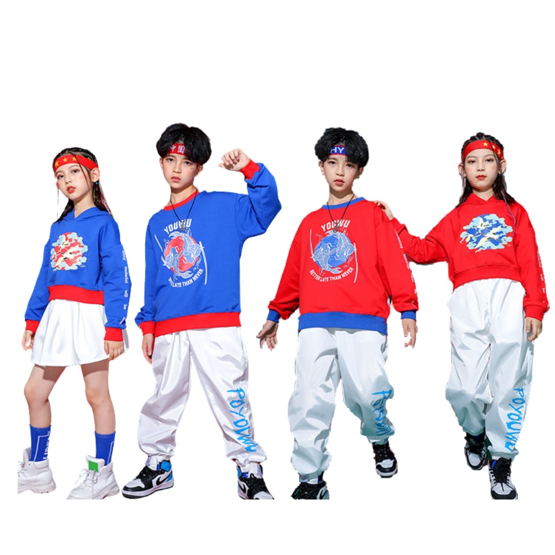 พร้อมส่ง ชุดเต้น Dance เสื้อแขนยาวสีแดง+กางเกงขาว