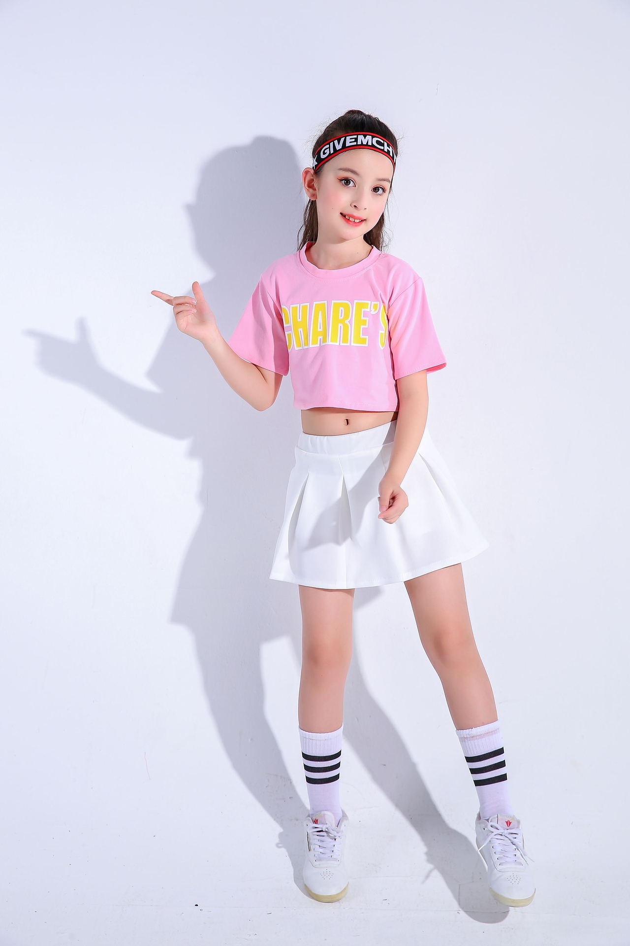 พร้อมส่ง ชุดเต้น ชุดหรีดเดอร์ ชุดเชียร์ เสื้อแขนสั้น+กระโปรงขาว