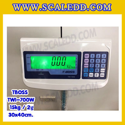 เครื่องชั่งน้ำหนัก15กิโลกรัม เครื่องชั่งน้ำหนัก15kg เครื่องชั่งดิจิตอล15kg เครื่องชั่งตั้งพื้น ตาชั่ง15kg ความละเอียด2g ขนาดแท่นชั่ง30*40cm ยี่ห้อ TBOSS รุ่น TWI-700W (เครื่องชั่งผ่านตรวจรับรองจากสำนักชั่งตวงวัด)