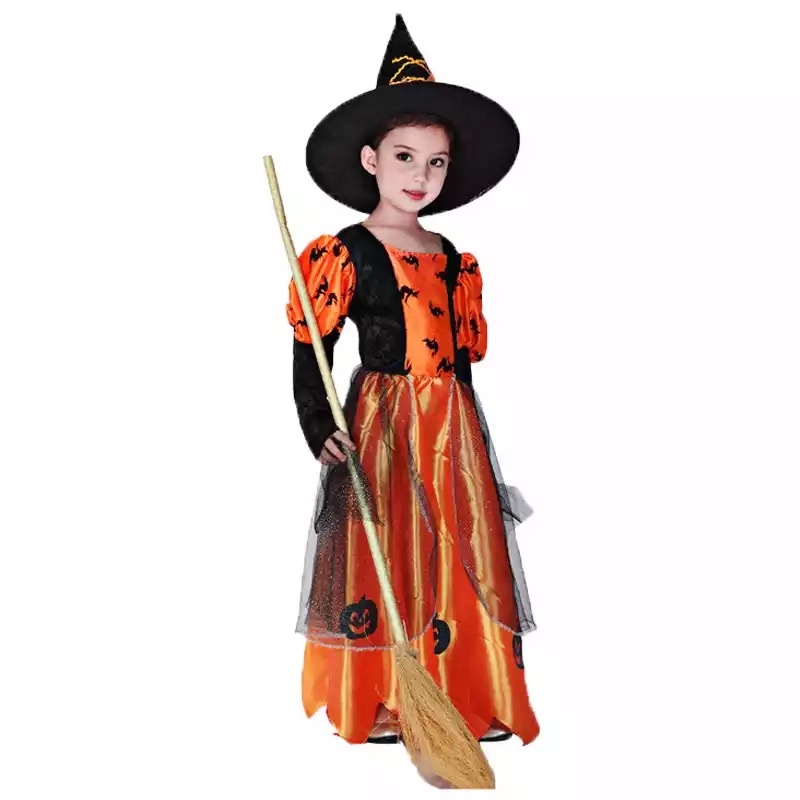 friendly4kid ชุดฮาโลวีน haloween เด็ก เดรสยาวสีส้ม-ดำ