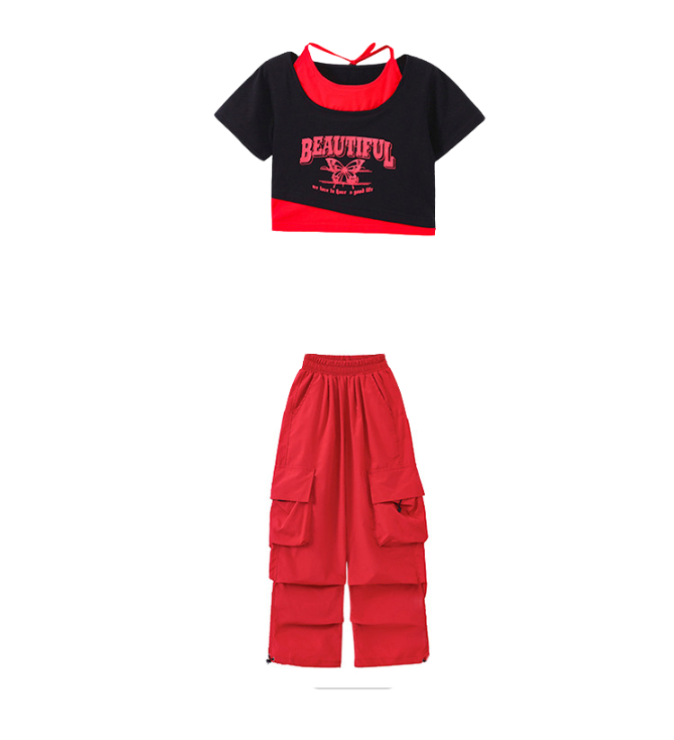 ***พร้อมส่ง**ชุดเต้น เสื้อแขนยาว+กางเกงคาร์โก้ สไตล์แบลคพิงค์