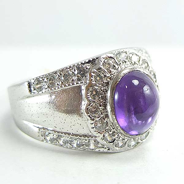 แหวนเงินแท้ราคาถูกชุบทองคำขาว แอมิทิสต์แท้ 1.65 กะรัต เพชรCZ 0.96 กะรัต งานประณีตสวยงาม สั่งผลิตค่ะ