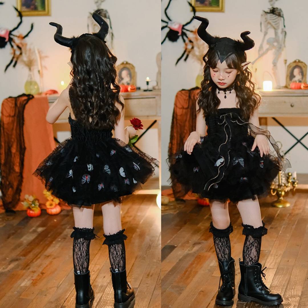 friendly4kid พร้อมส่ง ชุดฮาโลวีน ชุดเดรสหนัง แม่มด ปีศาจ สีดำ