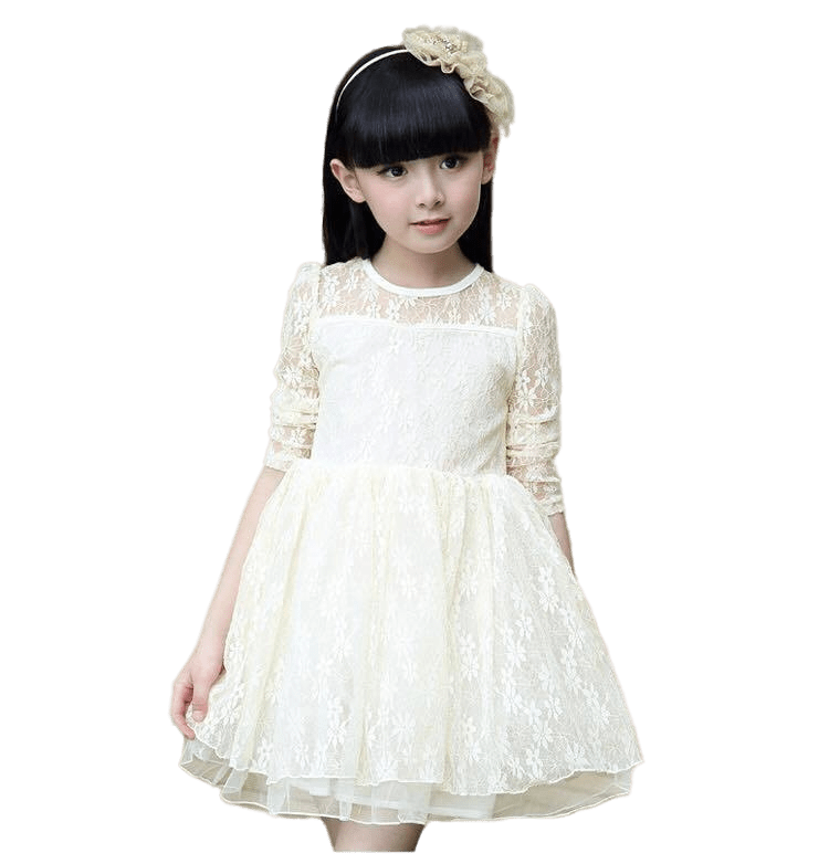 ชุดออกงานเด็ก : เดรสแขนยาว ออกงาน สีขาว