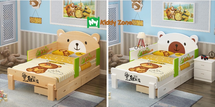 เตียงนอนไม้เด็ก MoMo Bear เตียงเดี่ยว 3ฟุต ลายพีหมี น่ารัก TP21020 (WDK20)