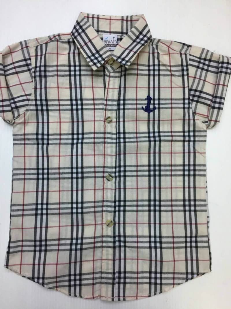 สินค้าพร้อมส่ง เสื้อเชิ๊ต ลายสก๊อต สีน้ำตาล