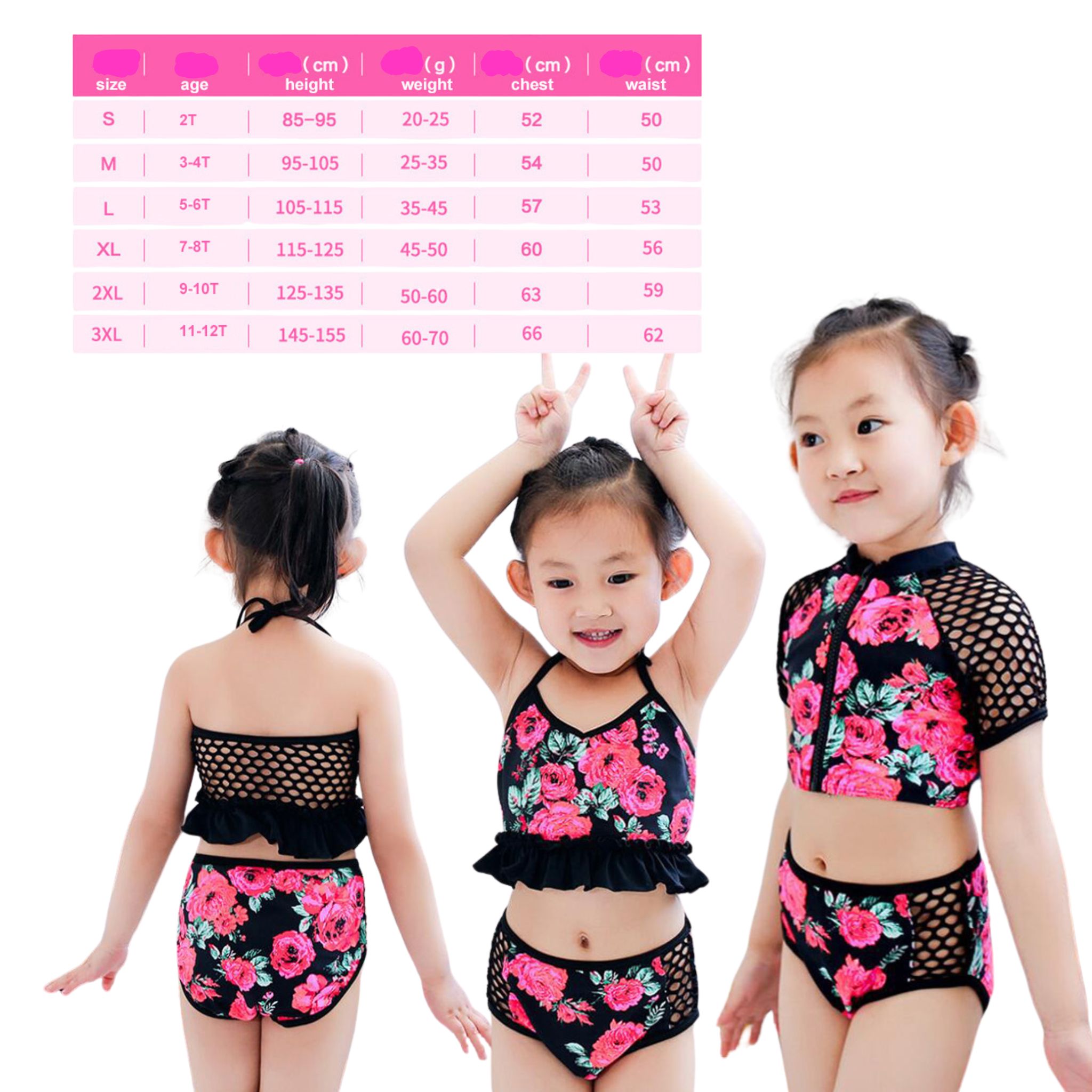 สินค้าพร้อมส่ง ชุดว่ายน้ำ เด็กหญิง เซ็ต 3 ชิ้น สไตล์ลายดอก