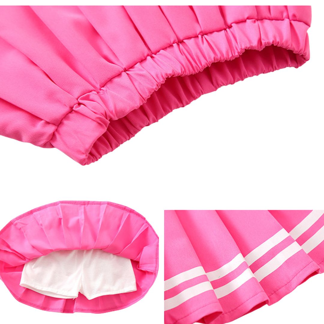 พร้อมส่ง ชุดเต้น ชุดแดนซ์ เสื้อสีขาว+กางเกงขายาว/กระโปรง สีชมพู