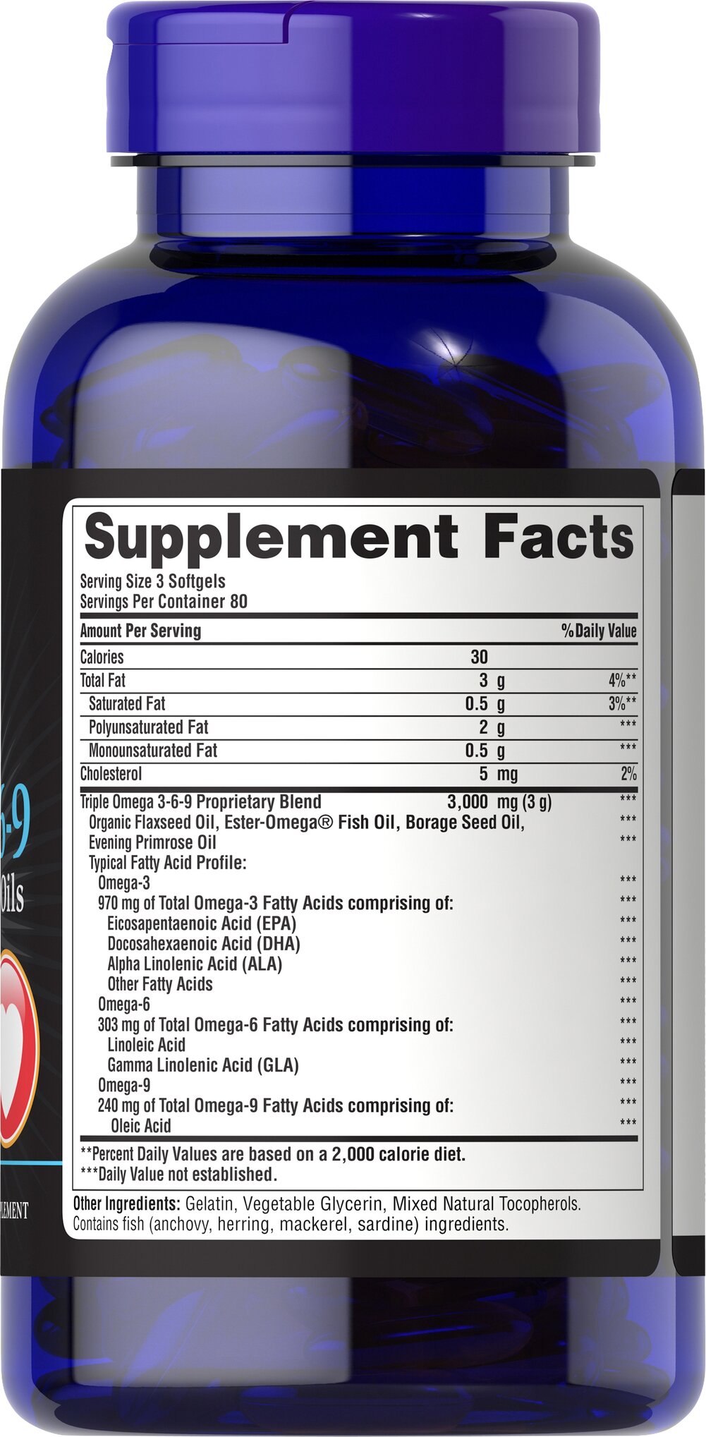 Puritan's Pride Maximum Strength Triple Omega 3-6-9 Fish, Flax & Borage Oils 240 softgels